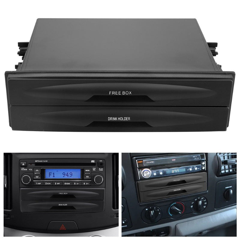Black Plastic Car Storage Box Universal Car Radio Pocket and Drink Holder Organizer Box, Black Plastic, Dual Din Storage for Vehicles - Compatible with Various Models