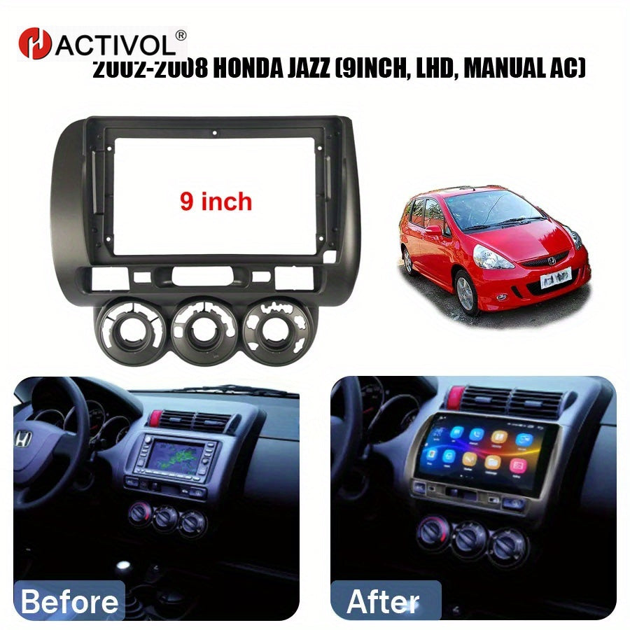 9 inch Car Radio Frame Fascia For HONDA JAZZ for Fit for City 2002-2008 MANUAL AC LHD auto Dash Trim Kits Panel car Radio Multimedia Dash Kit frame