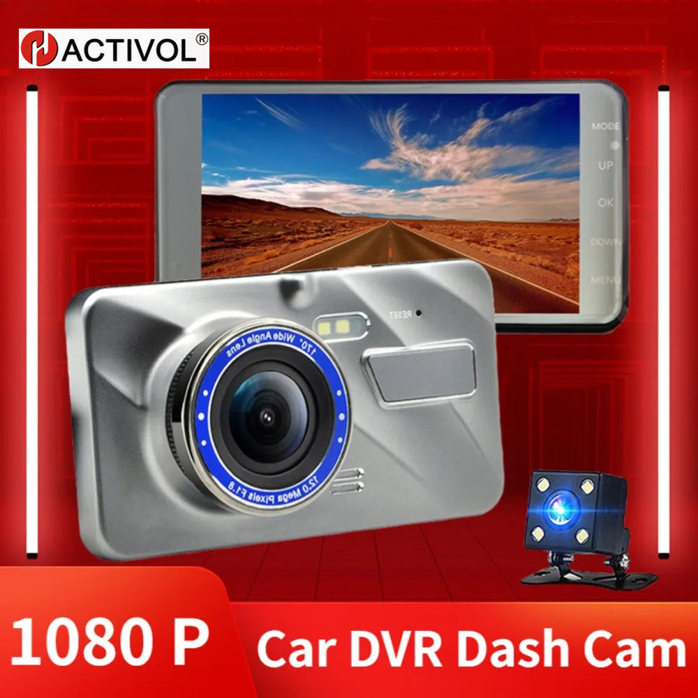 Cámara DVR para coche, cámara de salpicadero, grabadora de vídeo de caja negra, visión trasera, lente doble, grabación de ciclo HD, accesorio para coche, cámara de salpicadero