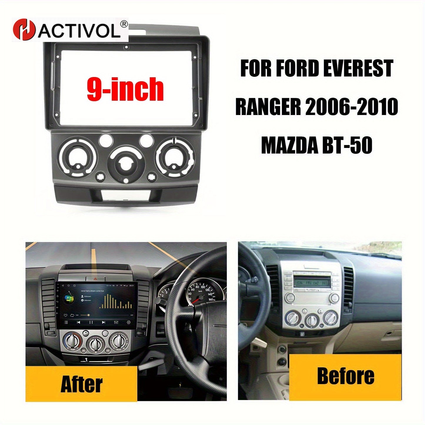 9 inch Car Radio Frame Fascia For Ford Everest 2006+ For Ranger 2006-2010 For Mazda BT-50 2006-2011 auto Dash Trim Kits Panel car Radio Multimedia Dash Kit frame