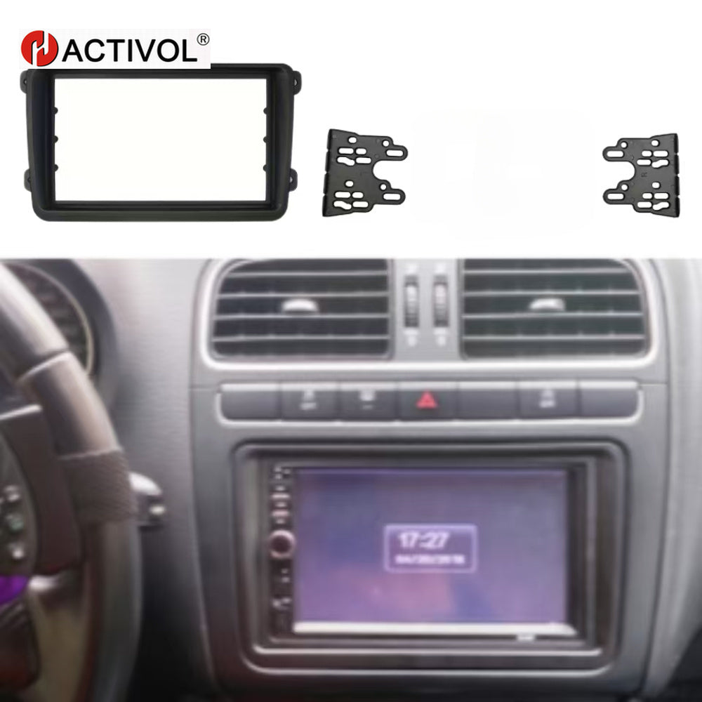 Double DIN Car Radio Fascia for VW, Skoda, Seat car Radio frame fascia auto frame Dash Kit, Easy Installation, Compatible with Caddy, Touran, Passat, Tiguan More