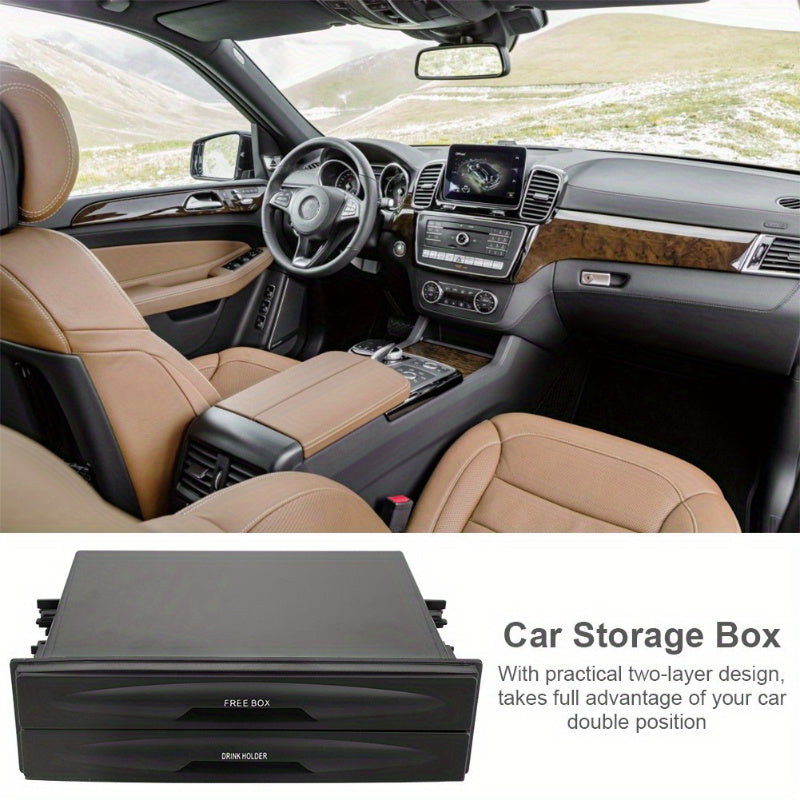 Black Plastic Car Storage Box Universal Car Radio Pocket and Drink Holder Organizer Box, Black Plastic, Dual Din Storage for Vehicles - Compatible with Various Models
