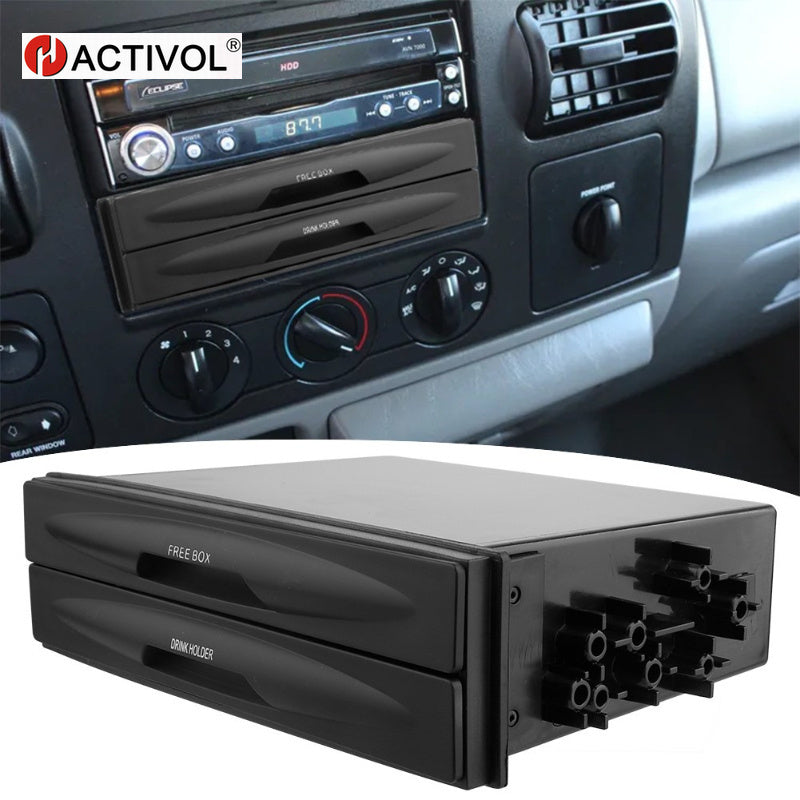 Black Plastic Car Storage Box Universal Car Radio Pocket and Drink Holder Organizer Box, Black Plastic, Dual Din Storage for Vehicles - Compatible with Various Models
