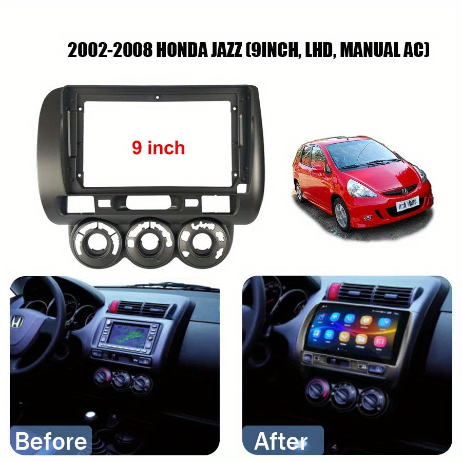 9 inch Car Radio Frame Fascia For HONDA JAZZ for Fit for City 2002-2008 MANUAL AC LHD auto Dash Trim Kits Panel car Radio Multimedia Dash Kit frame