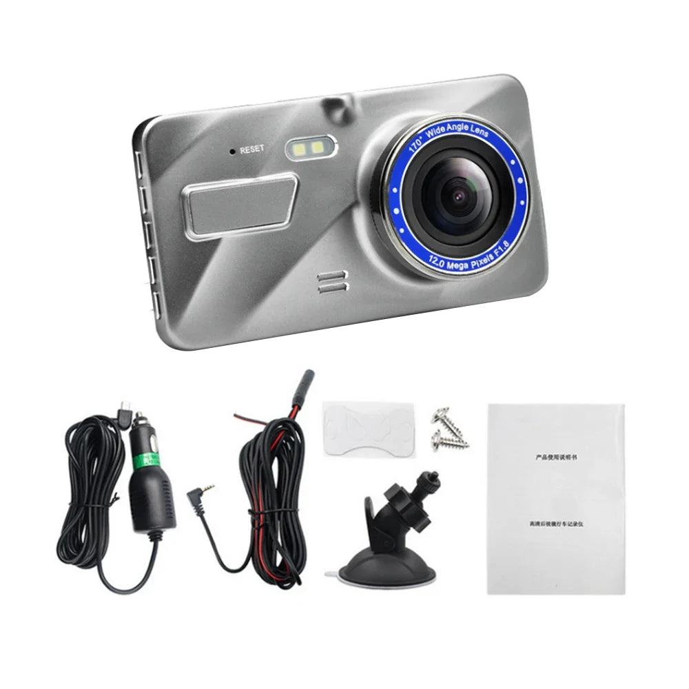 Cámara DVR para coche, cámara de salpicadero, grabadora de vídeo de caja negra, visión trasera, lente doble, grabación de ciclo HD, accesorio para coche, cámara de salpicadero