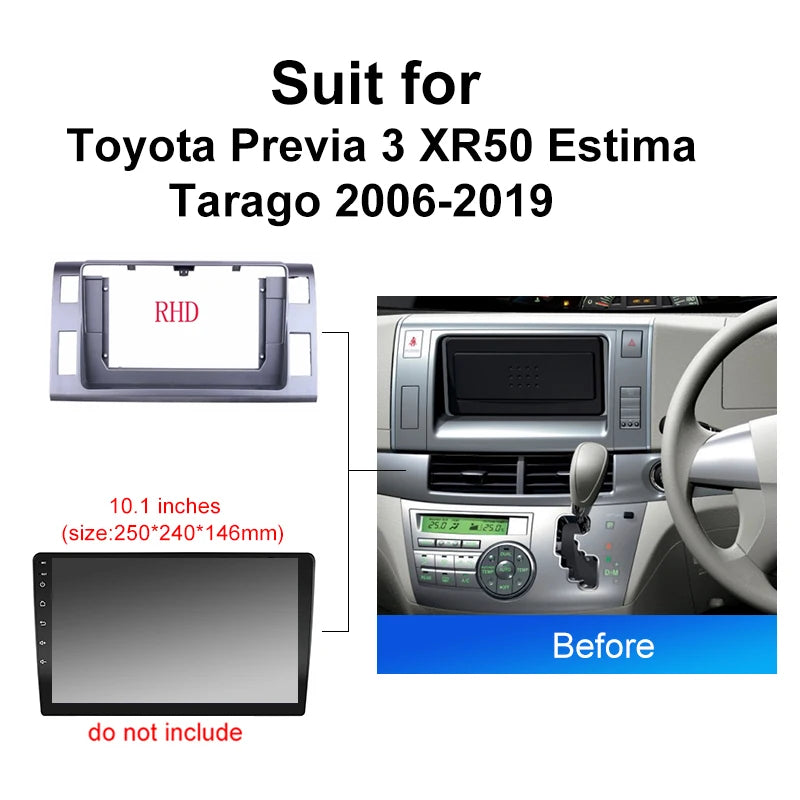 Car Radio For Toyota Previa 3 XR50 Estima Tarago 2006 2019 Android 2 Din dvd gps Stereo Mounting Bezel Faceplate Frame Kit