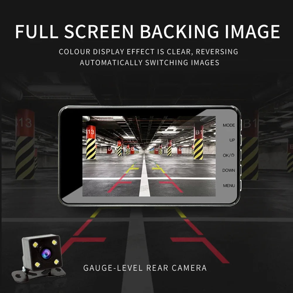 Cámara DVR para coche, cámara de salpicadero, grabadora de vídeo de caja negra, visión trasera, lente doble, grabación de ciclo HD, accesorio para coche, cámara de salpicadero