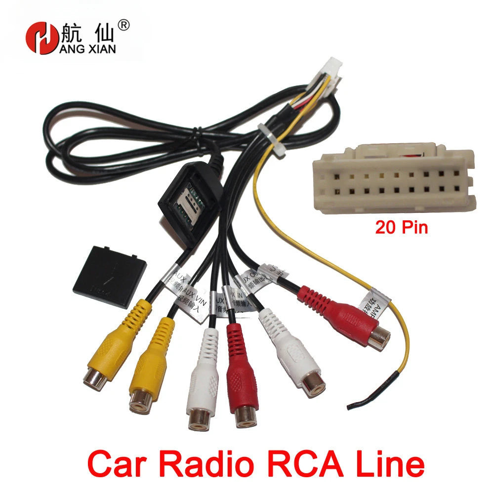 20 P car radio cable Car Stereo Plug Radio RCA Output AUX Wire Harness Wiring Connector Adaptor subwoofer cable 4G SIM card slot