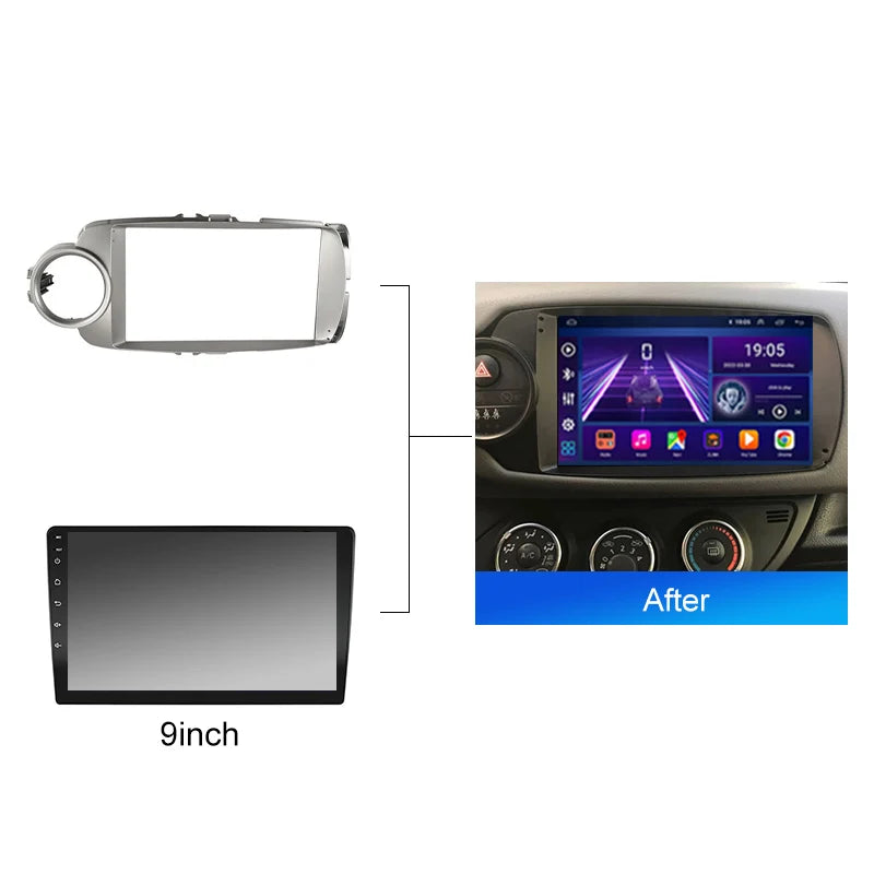 2 Din Car radio 9'' Face Frame For Toyota Yaris LHD 2012 2018 Center Control Dashboard Fascia Stereo Panel Dash Kit