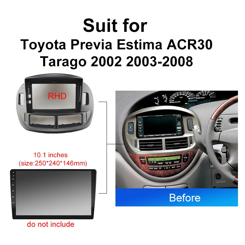 Car Radio For Toyota Previa Estima ACR30 Tarago 2002 2003 Android 2 Din dvd gps Stereo Mounting Bezel Faceplate Frame Kit