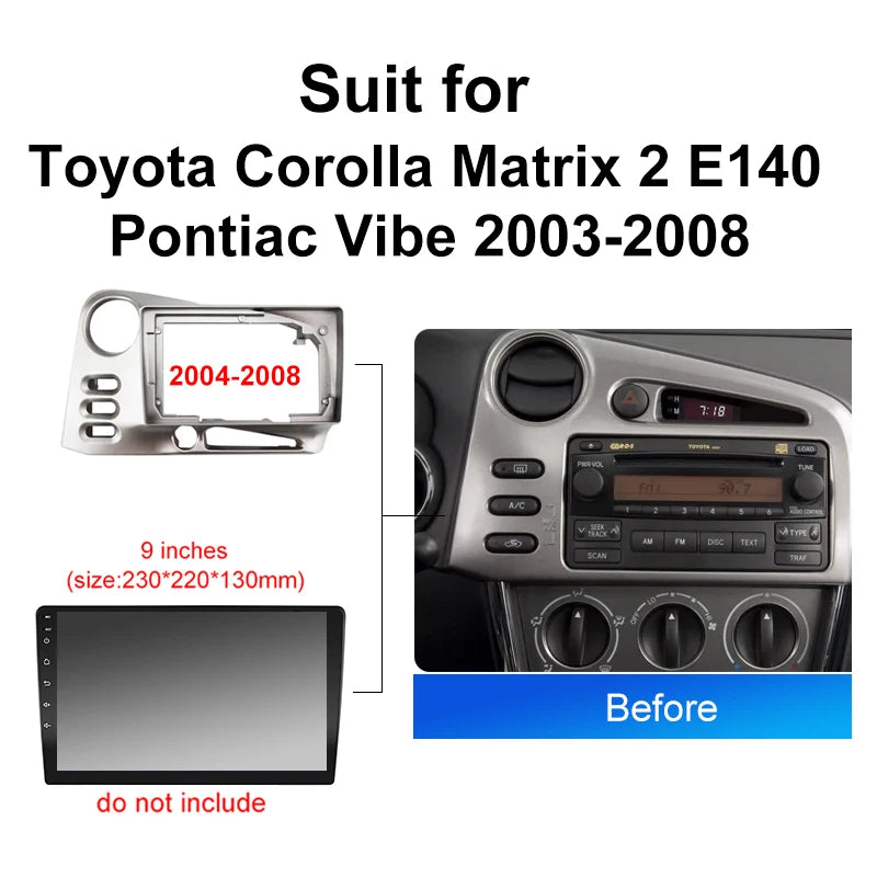 Car Radio For Toyota Corolla Matrix 2 E140 Pontiac Vibe 2003-2016 Android 2 Din dvd gps Stereo Mounting Bezel Faceplate Frame Kit