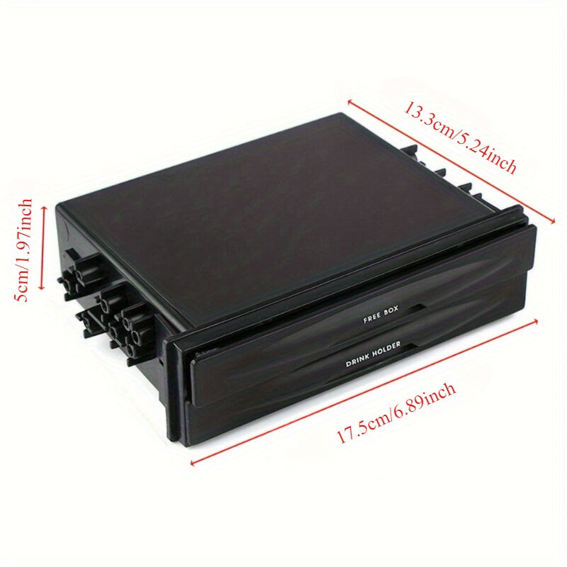 Black Plastic Car Storage Box Universal Car Radio Pocket and Drink Holder Organizer Box, Black Plastic, Dual Din Storage for Vehicles - Compatible with Various Models