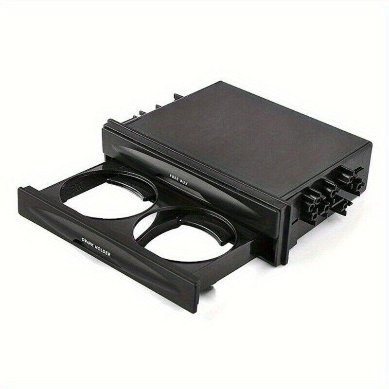 Black Plastic Car Storage Box Universal Car Radio Pocket and Drink Holder Organizer Box, Black Plastic, Dual Din Storage for Vehicles - Compatible with Various Models