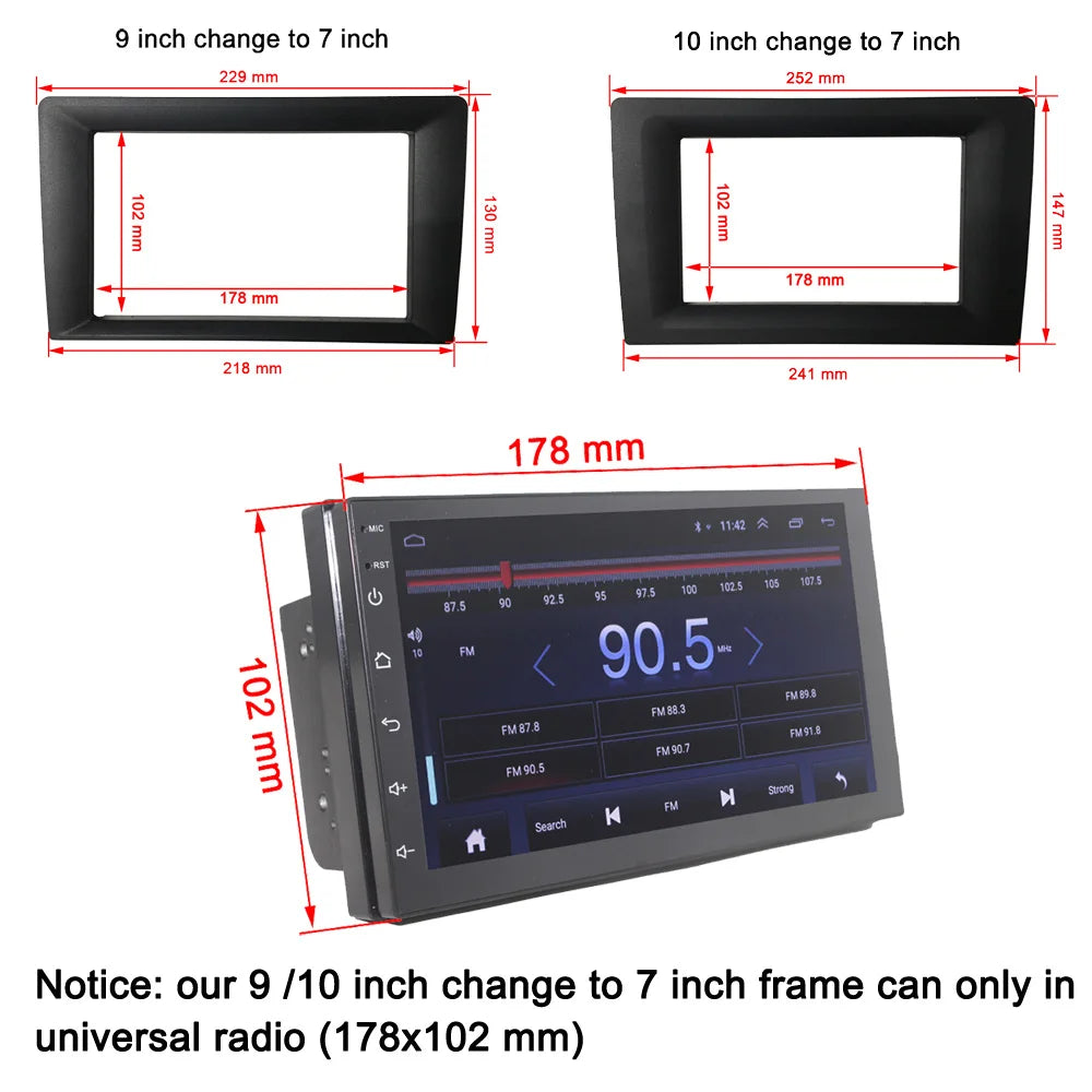 2 din Universal android car radio Fascia 10 inch Frame change to 9 inch 2 Din Car Radio Fascia frame Dash Kit Installation Frame