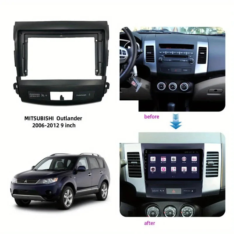 Car Radio Fascia for MITSUBISHI Outlander XL 9-Inch Dashboard Frame Plastic Panel Mounting Kit, Without Battery