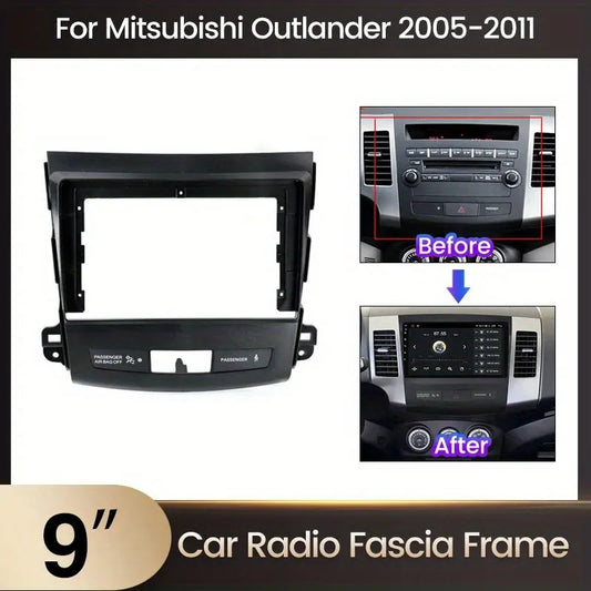 Car Radio Fascia for MITSUBISHI Outlander XL 9-Inch Dashboard Frame Plastic Panel Mounting Kit, Without Battery