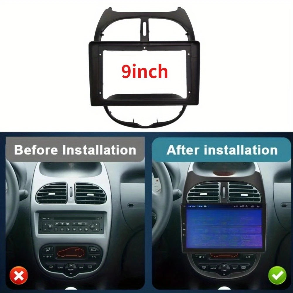 9 Inch Frame 2 Din Car Dashboard Frame Radio Panel Frame Navigation Panel for Peugeot 206 2002-2010 Car Fascia