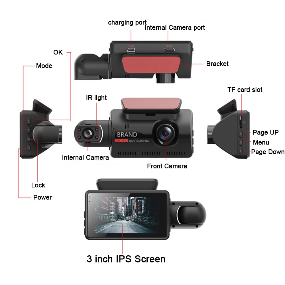 Cámara DVR para coche FHD con grabación dual, videocámara oculta, 1080P, visión nocturna, monitoreo de estacionamiento, sensor G 