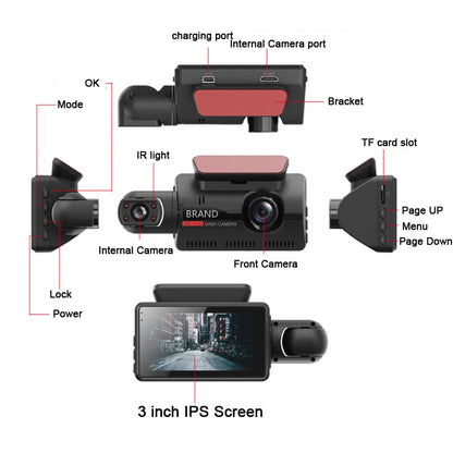 Cámara DVR para coche FHD con grabación dual, videocámara oculta, 1080P, visión nocturna, monitoreo de estacionamiento, sensor G 