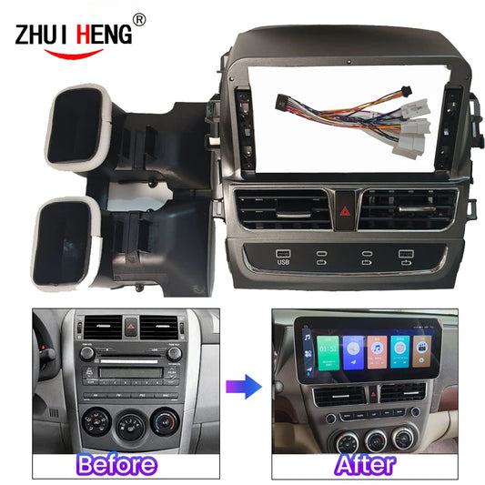12.3inch Android car radio frame For TOYOTA Corolla 2008-2012 auto video fascia Panel Dashboard Harness Adapter fast charging