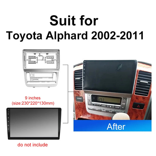 9 inch Android car audio radio frame fascia for Toyota Alphard 2002 2011 2din dvd dash mount kit panel wire cable