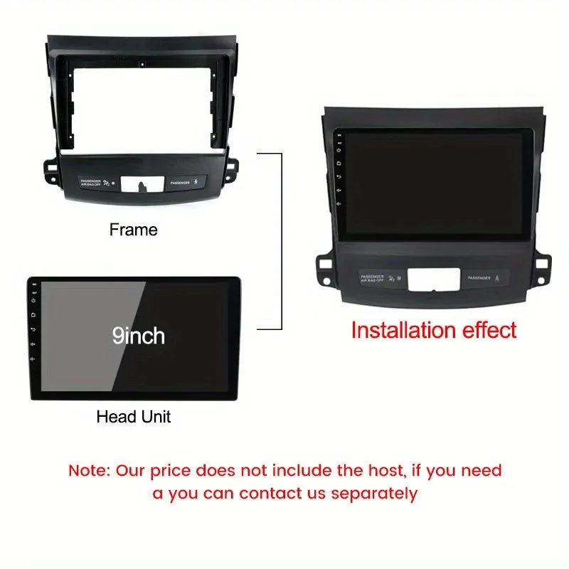 Car Radio Fascia for MITSUBISHI Outlander XL 9-Inch Dashboard Frame Plastic Panel Mounting Kit, Without Battery