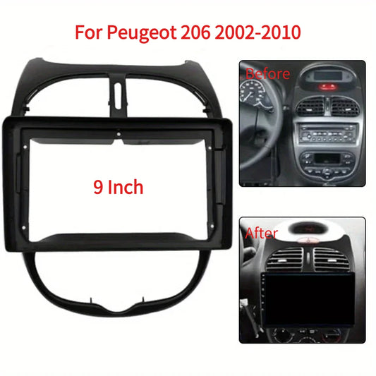 9 Inch Frame 2 Din Car Dashboard Frame Radio Panel Frame Navigation Panel for Peugeot 206 2002-2010 Car Fascia